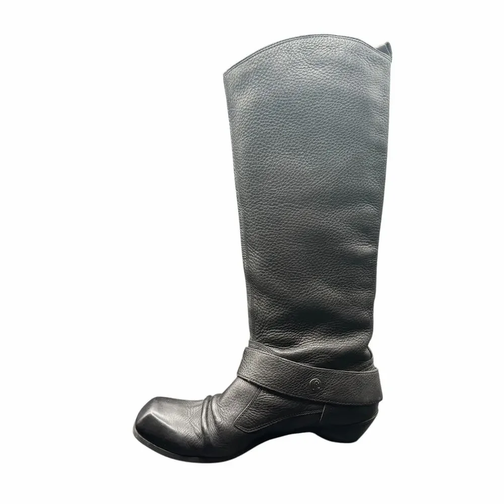 Replay Black Leather Tall Moto Boots Women’s 9.5 Buckle Riding